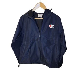 New Champion Stadium Navy Packable Lightweight Jacket Retro Block C Logo Hooded